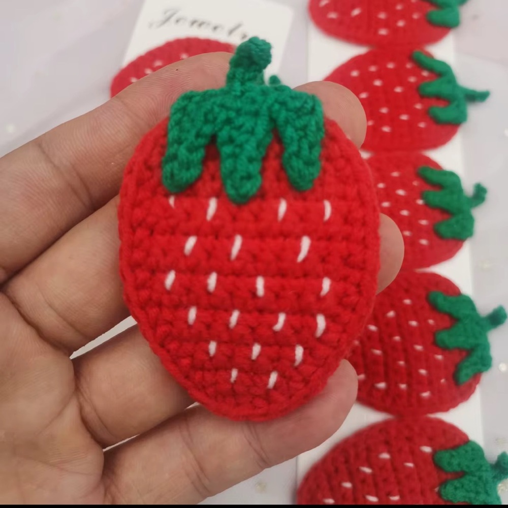 Strawberry Crochet Snap Hair Clip, Two on Card